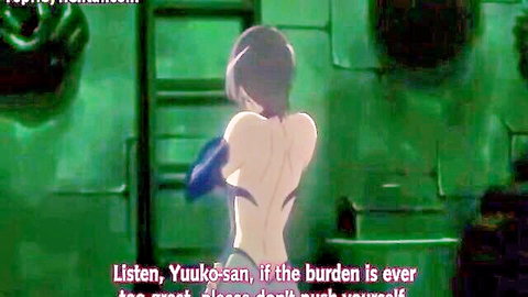 Nude anime babe Yuko-san arches back showing bare ass and pussy from behind