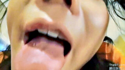 Kaho Shibuya JAV star close-up with open mouth and extended tongue tease