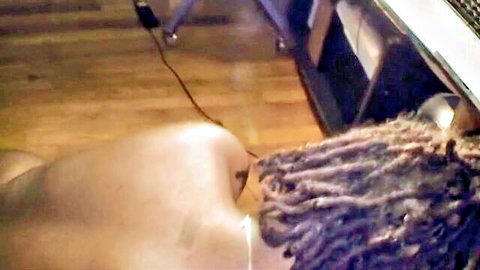 Ebony woman with dreadlocks bent over nude, ghetto black porn thumbnail