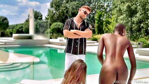 Malena Nazionale & Zaawaadi nude poolside with Rocco in Sex Clinic
