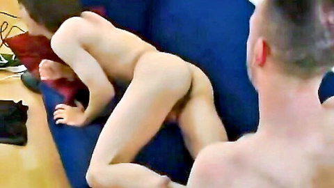 Gay Asian twink bent over taking it doggy style from white guy