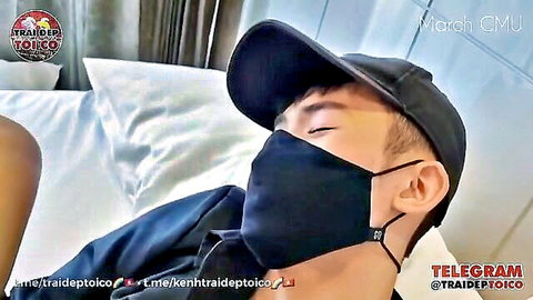 Korean boy marchcmu in bed with cap and mask, Vol8 gay porn teaser