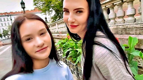 Matty Simon with Asian girl smiling outdoors in JAV creampie scene 3