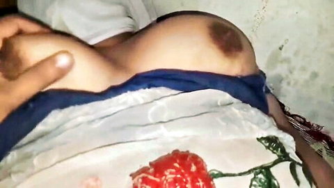 South Asian amateur with huge exposed tits squeezed by hand