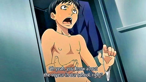 Anime hentai schoolboy voyeur peeking surprised shirtless in school