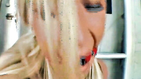 Blonde babe cuffed to chair, intensely fondled in BDSM scene