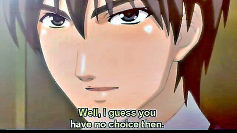 Anime man in suit says 'Well I guess you have no choice then' in hentai maid fingering scene
