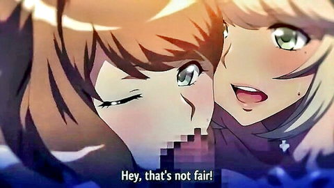 Two cute hentai babes with brown and blonde hair in playful close-up tease