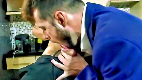 Id-rafael passionately neck-kissed by suited bearded stud in gay scene