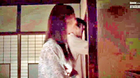 Ayaharu Natsume intimate embrace and kiss in JAV attic scene