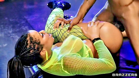 Kira Noir ebony vixen in fishnets, steamy Brazzers missionary tease