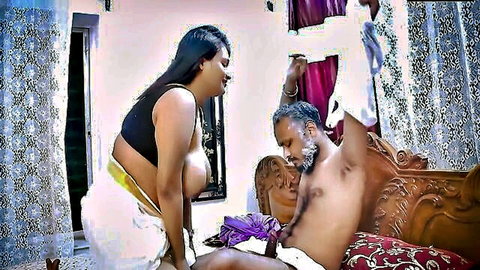Sucharita Bhabhi with huge tits arousing old man's cock in Hindi MILF scene