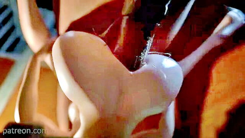 Hentai anime girl with massive cum inflation from horse, explicit belly bulge
