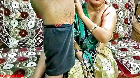 Indian MIL in green saree seduces son-in-law, exposes big tits and grabs cock