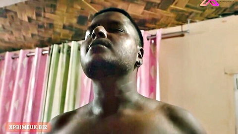 Topless ebony man eyes closed in pleasure, Indian threesome big black cock desi porn