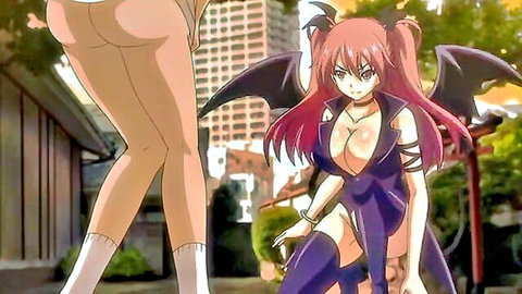 Hentai succubus redhead with wings and busty blonde big ass in stockings