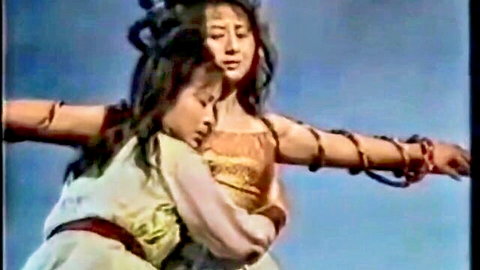 Bound ancient Chinese warrior women in BDSM embrace