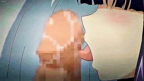 Hentai anime schoolgirl with tongue out near pixelated cock