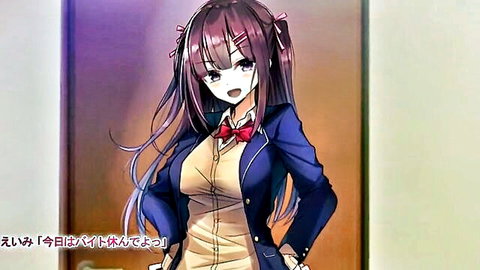 Cute anime niece in school uniform smiling confidently in hentai thumbnail