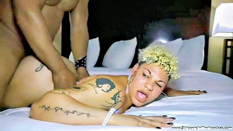 Azalea Trix light-skinned ebony with tattoos gets fucked doggystyle