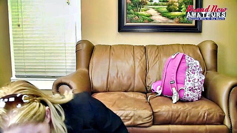 Blonde amateur Lacy in anal audition prep on couch, BrandNewAmateurs