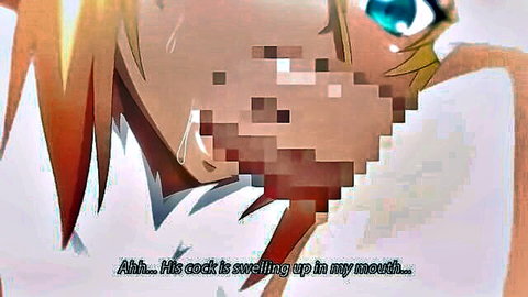 Blonde elf hentai girl sucking swelling cock, censored oral sex scene
