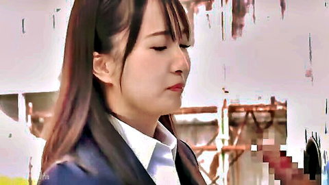 Japanese schoolgirl in uniform, thoughtful expression outdoors, BDSM tease