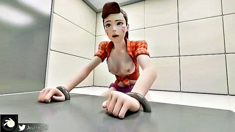 Cute hentai girl in open plaid shirt, cuffed hands, exposed breasts in tentacle play
