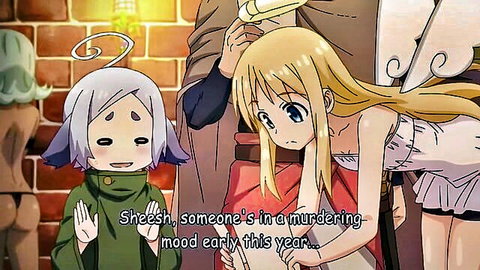 Silver and blonde-haired anime fantasy girls whispering in seductive hentai scene from Interspecies Reviewers