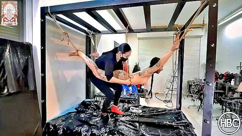 Japanese women in intense tickle BDSM suspension bondage