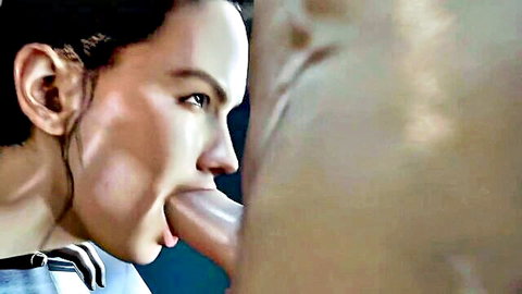 Rey Star Wars parody hentai blowjob closeup oral sex scene