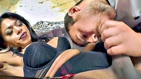 Valesca Sargentely in black lace lingerie with man in intimate embrace