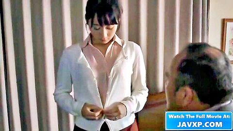 Lustful Japanese MILF in white blazer and red skirt seducing in JAV scene