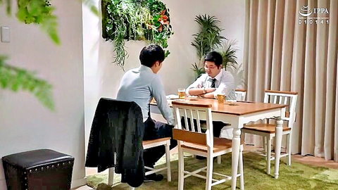 Japanese men in suits at table, teasing cheating affair scene with Natsu Hanabuchi milf