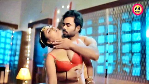 Indian babe in red bra gets throat choked and neck kissed by muscular hunk