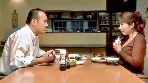 Asian MILF stepmom and stepson sharing intimate dinner in JAV