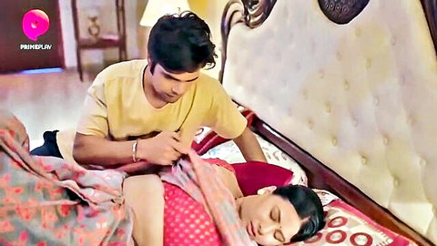 Indian man pulls saree off sleeping brunette MILF exposing her curves in bed