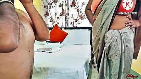 Desi woman in saree pulls up skirt exposing big ass as man with huge erect cock grips hips ready to fuck doggystyle