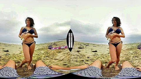 Peta Jensen in sexy navy bikini beach pose VR