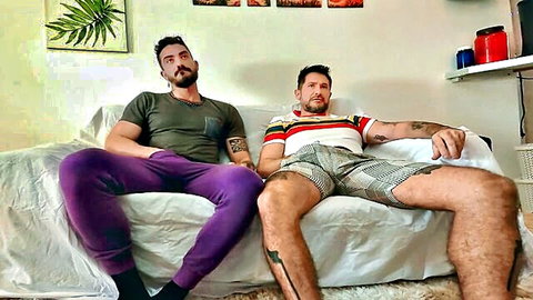 Muscular stepbrothers Alex Barcelona & Nico Bel lounging clothed