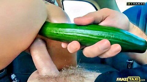 Amber Deen in Fake Taxi cucumber insertion with big tits exposed
