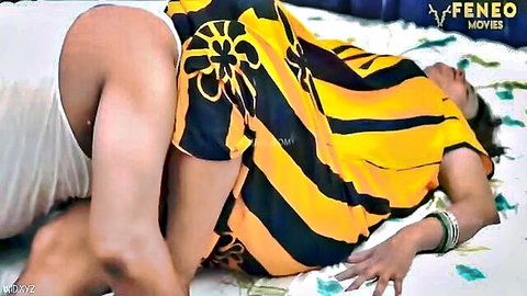 Indian woman in yellow saree fucked doggy style by man