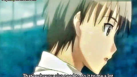 Cute anime hentai girl in pantyhose gives footjob tease