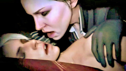 Yennefer dominating Ciri in lesbian kiss, Witcher hentai HMV
