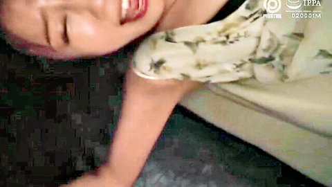 Tominaga Nonoka smiling in ecstasy, off-shoulder white floral dress, JAV NTR scene