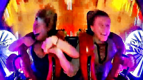 Blonde babes nip slip on thrilling slingshot ride, wardrobe malfunction exposure