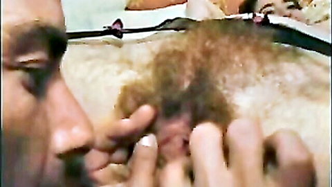 Super hairy girl closeup fingering with man's face nearby