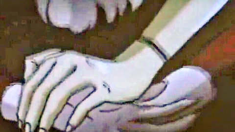 Hentai lesbian gropes massive pale tits from behind in intense embrace