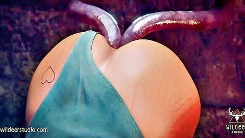 Lara's big ass with tentacles double penetrating in hentai animation