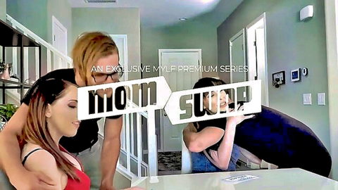 Krissy Lynn in Mom Swap threesome with busty MILFs and stud, MYLF series